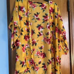 Ambiance Yellow Kimono with Red Floral Design